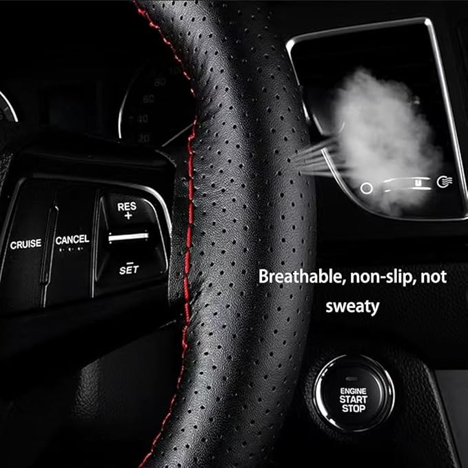 DEEYOTA Car Steering Wheel Cover Universal Fit Round Stitch Steering Wheel Wrap Thin PU Leather Steering Wheel Cover Sewn on 15" Car Wheel (Coffee)