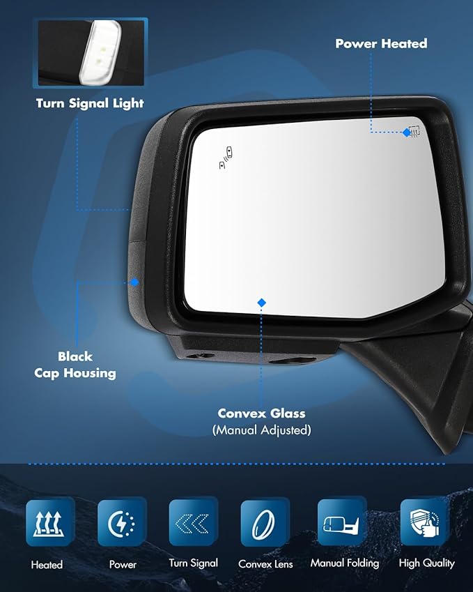 ECCPP Towing Mirrors Tow Mirrors Compatible With 2019-2023 For Gmc For Serria 1500 Left Right Side With Power Heated Turn Signal On Cover Puddle Light Blind Spot Light Temp Sensor Black Texture