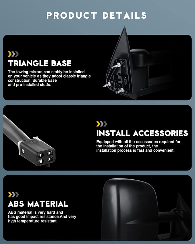 OCPTY Power Towing Mirror Fit For Chevy C1500 1991-1995 1997-1998 For Chevy C1500 Suburban 1994 1996 1998-1999 Power Adjusted No Heated No Turn Signal Light Black Textured Driver & Passenger Side