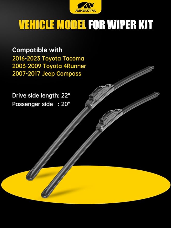 MIKKUPPA 22"+20" Windshield Wipers Blades Replacement for 2016-2023 Toyota Tacoma, 2003-2009 4Runner, 2007-2017 Jeep Compass, U/J HOOK All Season Wiper Blades(Pack of 2)