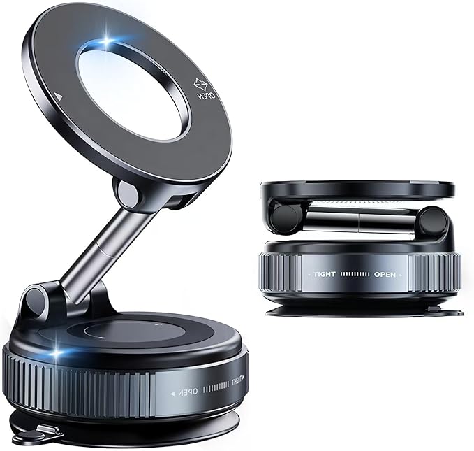 Magnetic Car Phone Holder for Magsafe [96+LBS Suction & 2800gf Magnetic], 360°Adjustable Vacuum Suction Cup Car Phone Mount, Car Mount for iPhone 17 Pro Max 16 15 14 13 12