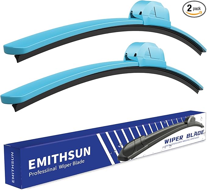 OEM QUALITY 24" + 19" Premium All-Seasons Durable Stable And Quiet Blue Windshield Wiper Blades (Set of 2)