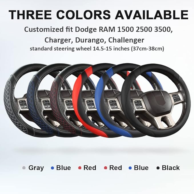 West Llama Customized Auto Car Steering Wheel Cover for Dodge 1989-2011 RAM 1500 2500 3500, Charger, Durango, Challenger (Black-Standard Size)