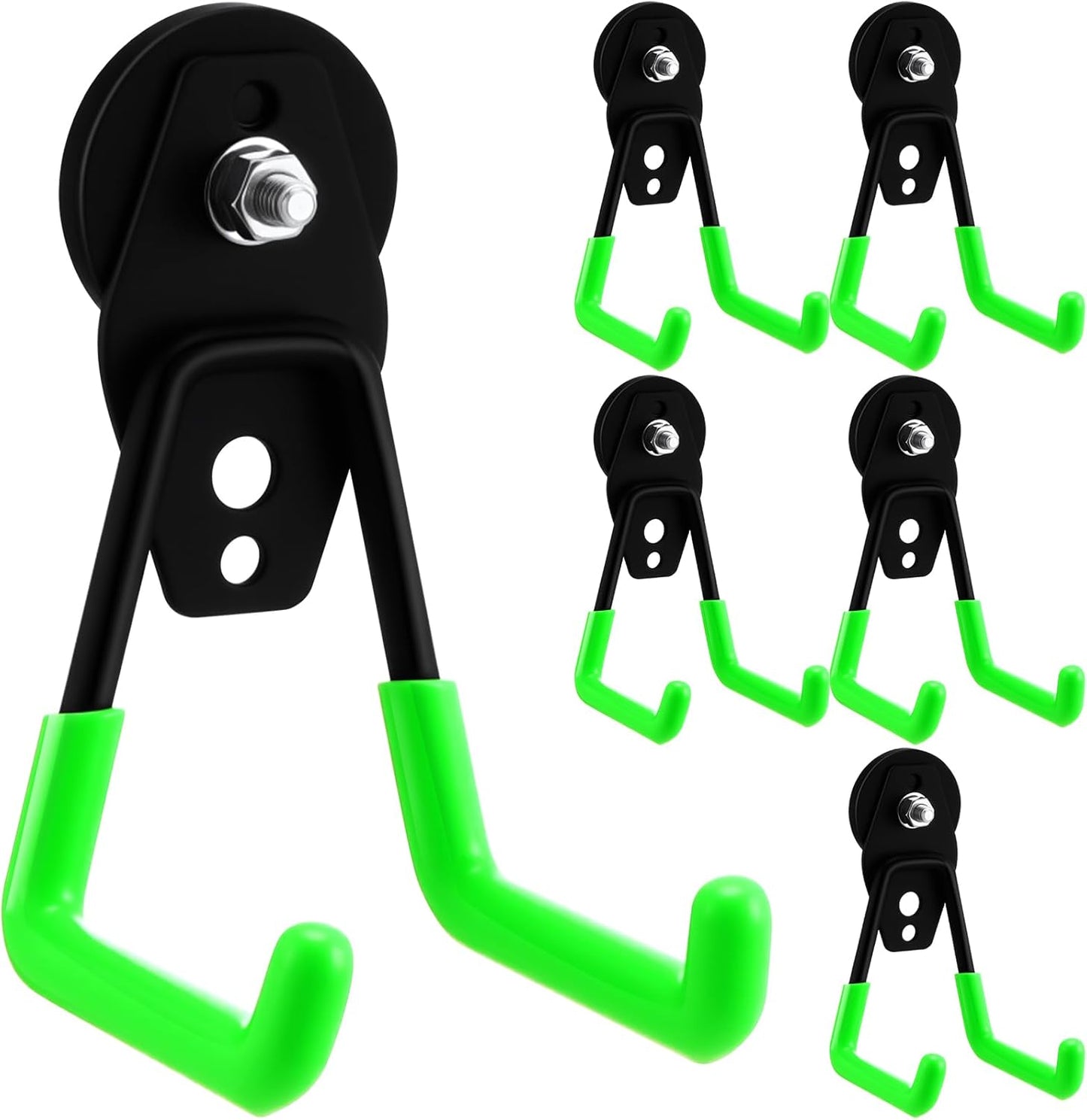 Landhoow Large Magnetic Hooks Heavy Duty Garage Magnet Hooks Strong Storage Utility Magnetic Hangers with Anti Slip Rubber Coating for Indoor and Outdoor Hanging(Green,6 Pcs)