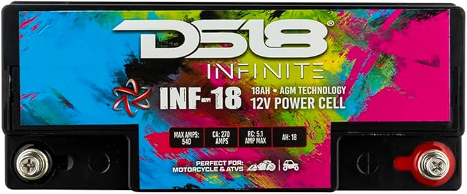 DS18 INF-18 18 AH 750 Watt AGM Power Cell 12 Volt Battery - Maintenance Free - Great Compact High Performance Battery for Car Audio, Motorsports, Motorcycle, Jet Ski, ATV and UTV - Sealed AGM Battery