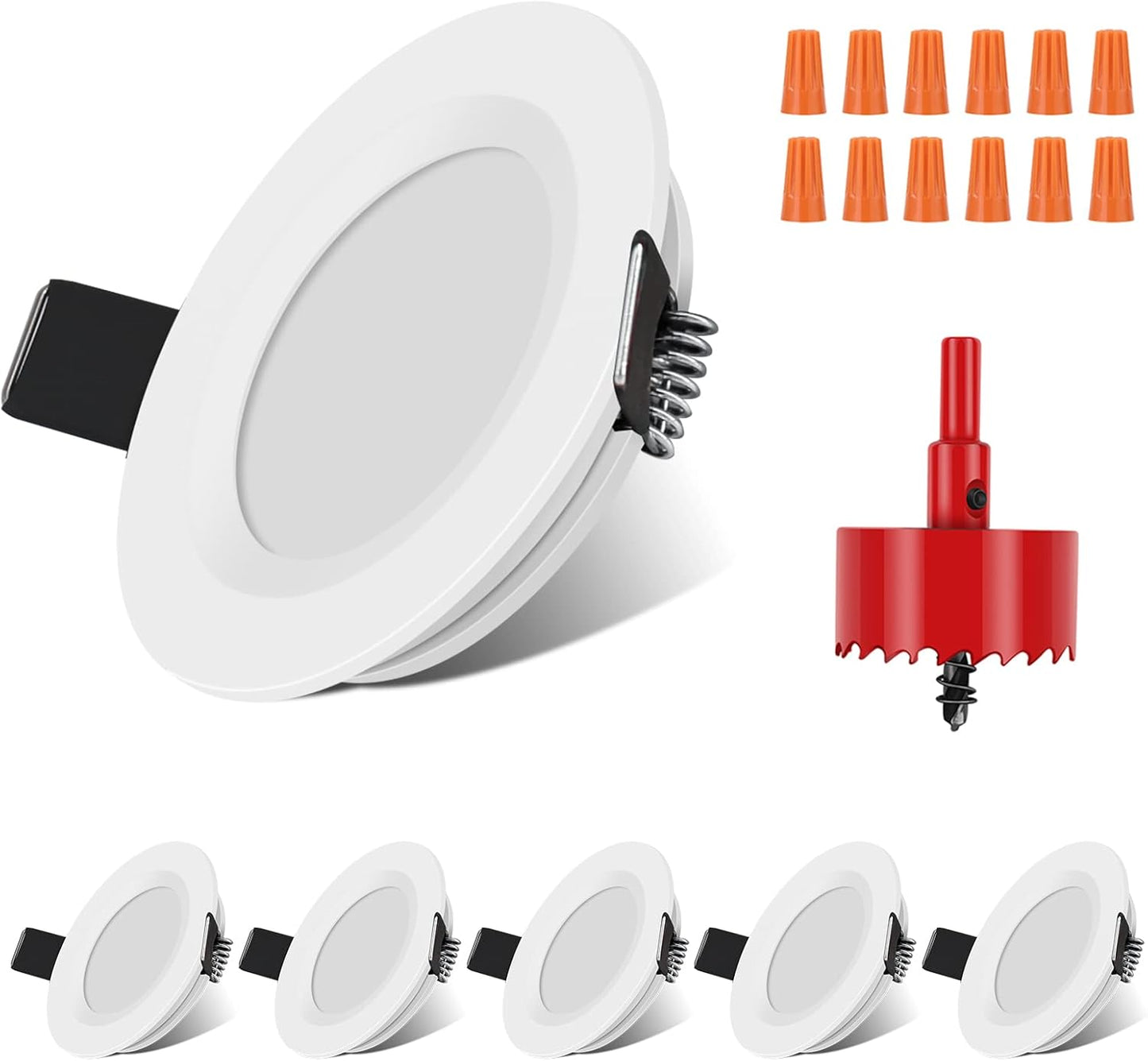 RV Boat Recessed Ceiling Light 6 Pack 12V LED Puck Light with Hole Puncher DC 12V 3W Full Aluminum Downlights for Under Cabinet Camper Vans RV Interior Lighting,5500-6000k