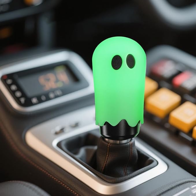 Universal Ghost Gear Shift Knob with 3 Threaded Adapters M8 M10 M12,Fits for Most Vehicles,Spooky Car Accessories Funny Gear Shifter Handle On Halloween(Ghost-Fluorescence)