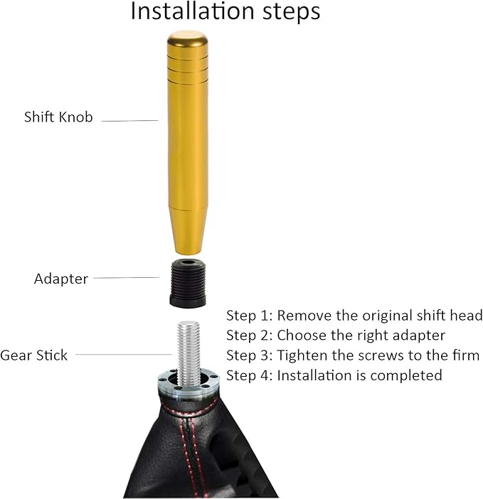 Long Shift Knob Extension Shifter Handle Aluminum Alloy Gear Stick Transmissions Weighted Shifting Lever Universal Fit Most Manual Automatic Cars Truck SUV (Gold)