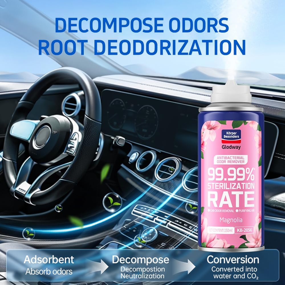 Glodway Whole Car Air Refresher,Odor Eliminator Remover Spray For Car,Magnolia Strong Freshener With Odour Eliminator Technology,Long-Lasting Scent,6 Ounce(Pack of 3)