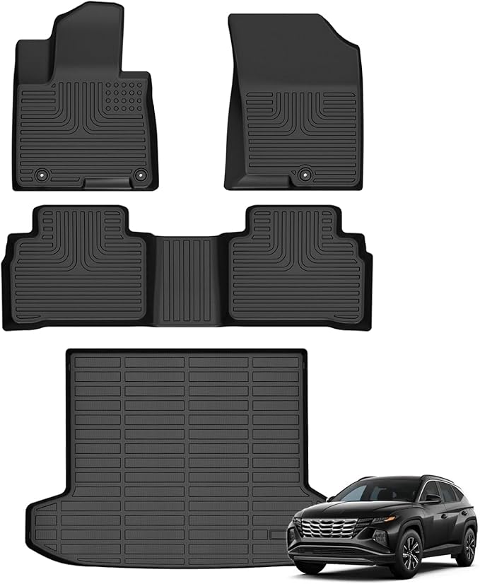 Floor Mats & Cargo Liner for Hyundai Tucson 2026 2025-2022 (No Hybrid Models & PHEV) All Weather Automotive TPE Liners Set Anti-Slip Waterproof Floor Liners Accessories (Car Mats+Trunk Mat)