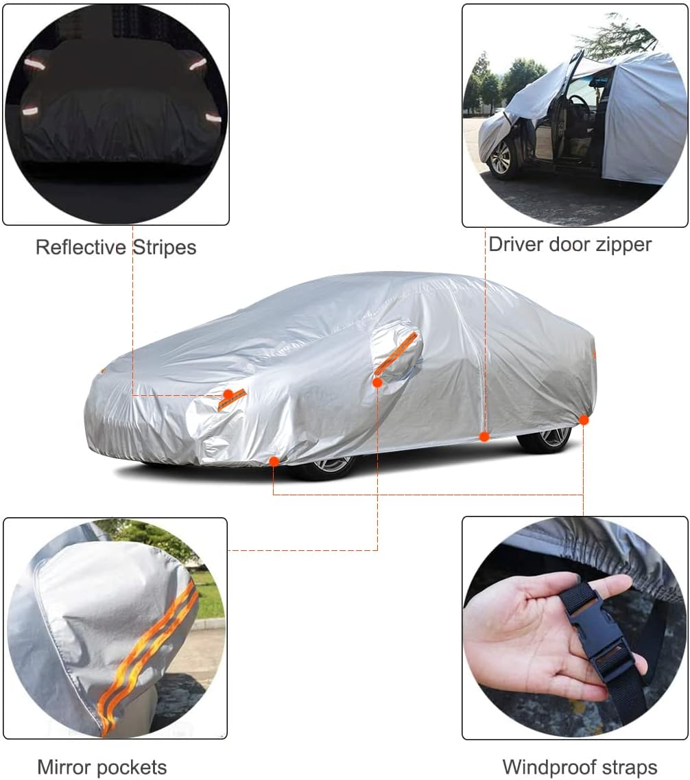 Kayme Car Covers for Automobiles Waterproof All Weather Sun Uv Rain Protection with Zipper Mirror Pocket Fit Toyota Camry, Honda Accord/Civic, Nissan Altima, Kia K5 etc.(186 to 193 Inch) 3XL
