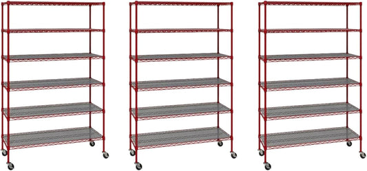 Generic Organize in Style with The Members Mark 6-Tier NSF Heavy Duty Wire Shelving, 47.75"" W x 18"" D x 75.5"" H (Red, 3 PACK)