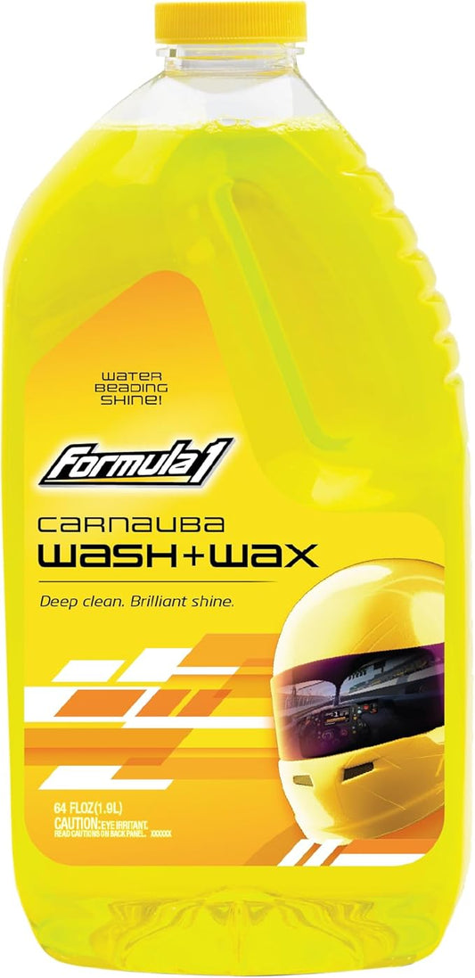Formula 1 Car Wash and Carnauba Wax, 2-in-1 Car Cleaning Soap for Auto Detailing, Removes Tough Dirt and Leaves a Brilliant Shine (64 oz)