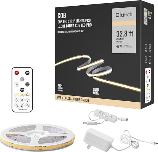 16.4ft COB Led Strip Light with Remote, 2700K Dimmable Bright Warm White Led COB Strip Light, White Led Strip Light for Mirror, Stair, Cabinet, Room