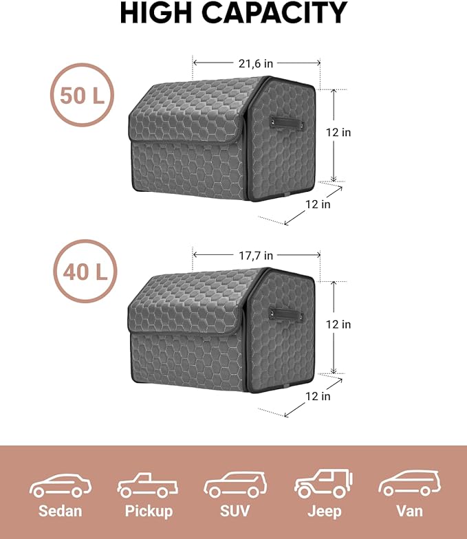 Owleys Car Tote Bundle - For Jeep Trunk Organizer Set - Gray Interior Accessories (Gray 21.6" + 17.7")