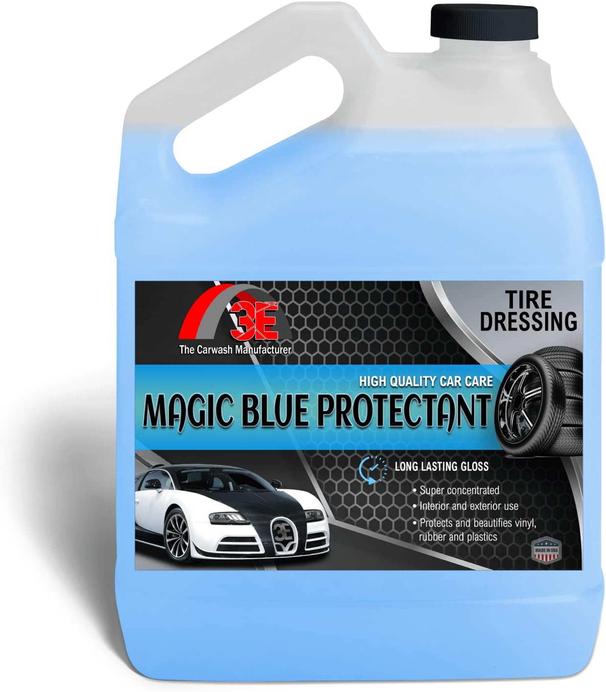Magic Super Blue Tire Shine Protectant 128 Fl Oz – Long Lasting High Gloss Dressing for Vinyl, Rubber & Plastic - Silicone based Formula – Safe for Cars, Trucks, RVs, & More (1 Gallon)