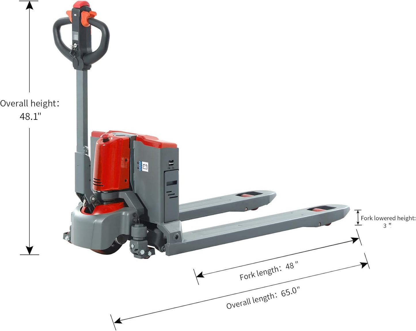 Tory Carrier Full Electric Power Pallet Jack Truck 4400lb Cap. 48" x 27" Fork Size, Lithium Battery Motorized Trucks Lift for Material Handling