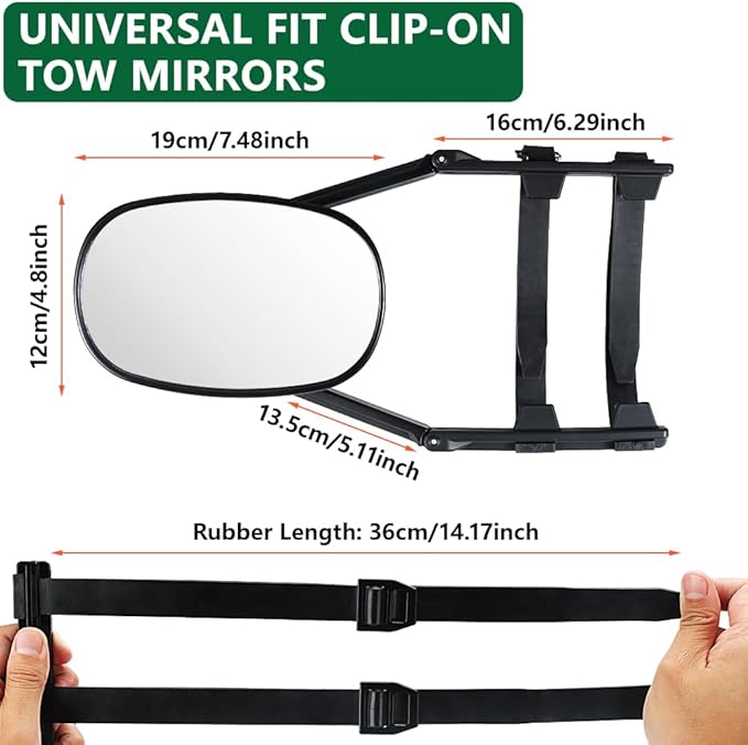 Mirror Extenders For Towing, Universal Clip-on Towing Mirrors 360 Degree Adjustable Extension Mirrors for Towing Trailer Truck, 2pcs