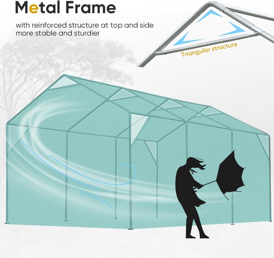 ADVANCE OUTDOOR 10x20 ft Adjustable Height Carport with Removable Window Sidewalls and Doors, Heavy Duty Car Canopy Garage Party Tent Boat Shelter with Reinforced Poles, Green