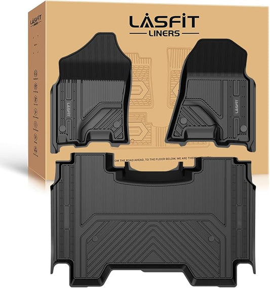 LASFIT Floor Mats for Ram 1500 Crew Cab 2019-2024 Without Rear Under-Seat Factory Storage 4 Full Size Doors Bucket Seat (NOT for Classic Model), All Weather TPE Custom Fit 1st & 2nd Row, Black