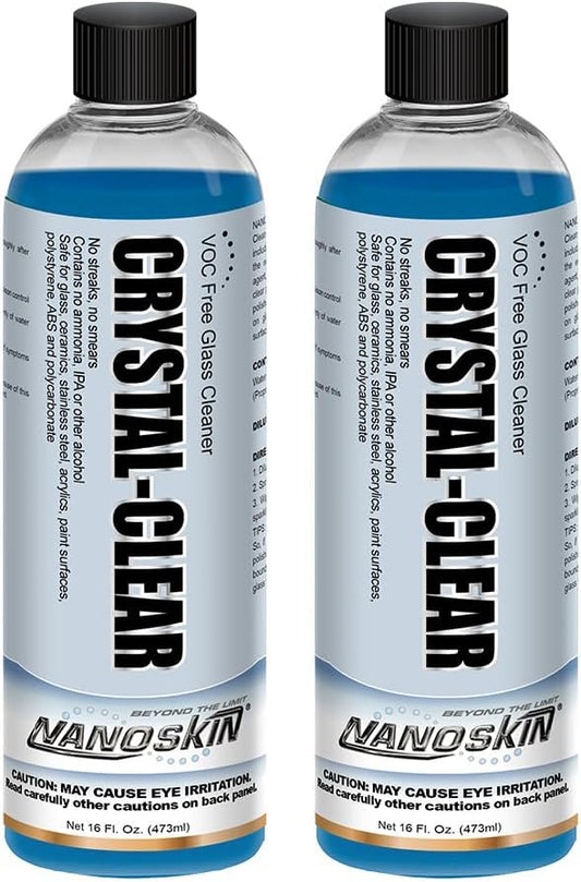 Nanoskin CRYSTAL-CLEAR VOC-Free Glass Cleaner, 32 Oz. Pack (2x16 Oz) - Advanced Eco-Safe, Streak-Free Shine, Multi-Surface Cleaning Solution | For Auto, Home, Office, & Commercial Use | 40:1 Dilution