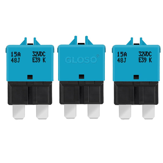 GLOSO Circuit Breaker E39 (T3) Manual Reset Fuse for Car Truck RV Automotive Marine Boat Trolling Motor & Custom Wiring Audio Battery Protection/Low Profile ATC/ATO (15A - 3 Pack)