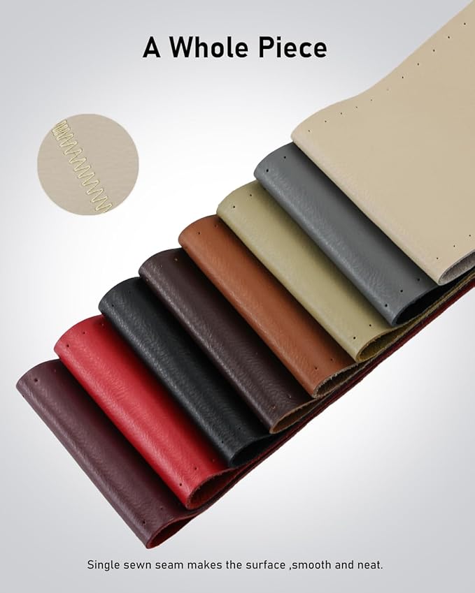 BELINOUS Leather Steering Wheel Cover Lace Up, Stitch On Wrap, Universal Fit 13-20 inch Car Truck SUV Pickup Boat, A Whole Piece of Cowhide, DIY Stitch w/Needle Thread (Size XL1, Light Beige)