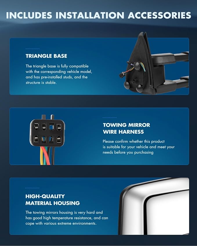 ECCPP Towing Mirrors For 1999-2002 For Chevy Silverado Sierra Power Heated Chrome Towing Mirrors Led Signal Light Pair Set