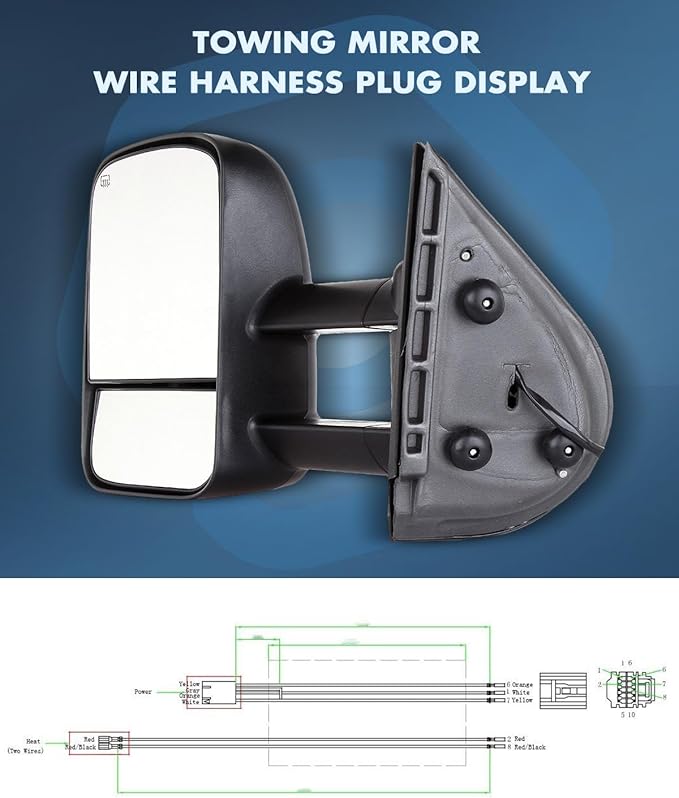 ECCPP Towing Mirrors Tow Mirrors With 2007-2014 For Chevrolet Silverado For GMC Sierra (07 For New Body) Power Adjusted Heated No Turn Signal Light Black Housing Pickup