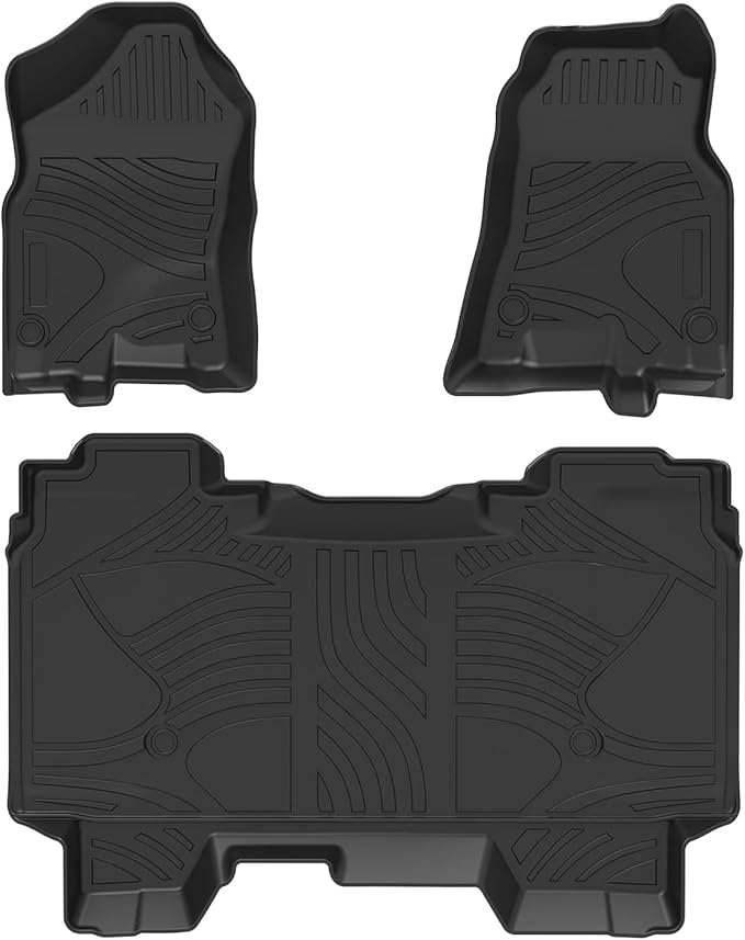 Floor Mats Custom Fit for 2019-2025 Dodge Ram 1500, TPE All-Weather Floor Liners Full Set with 1st & 2nd Rows, Fit Bucket or Bench Seats (Crew Cab 2019-2025 New Body, Full Set(Without Storage))