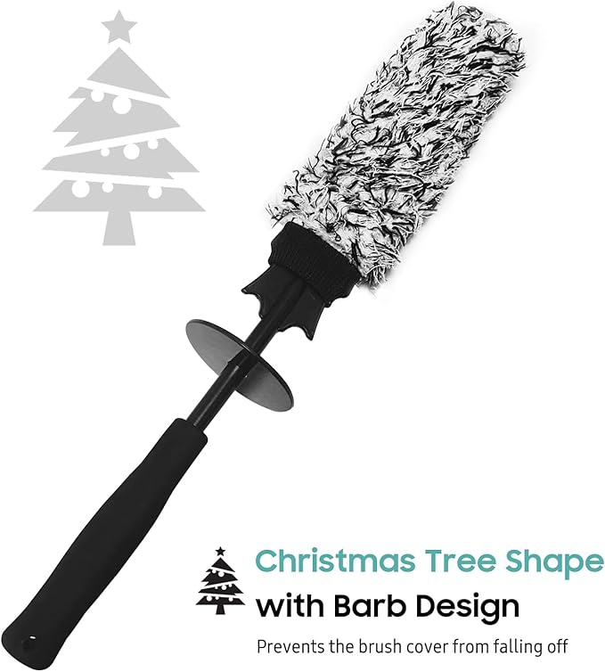 YeewayVeh Car Cleaning Brush Wheel Brush Kit, Soft Microfiber Flat Wheel Rim Cleaner Brush with 2 Removable Covers, Wheel Cleaning Brush and Car Wash Mitt for All Vehicles Truck SUV Cleaning