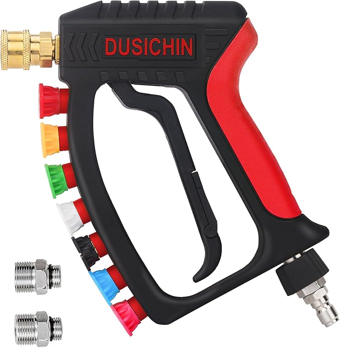 DUSICHIN Short Pressure Washer Wand High Spray Swivel Gun 7 Nozzle Tips 4000 PSI, Pressure Washer Attachment 1/4" Quick Connector Outlet,M22-14mm M22-15mm 3/8" Fitting, Not for Garden Hose DUS2911