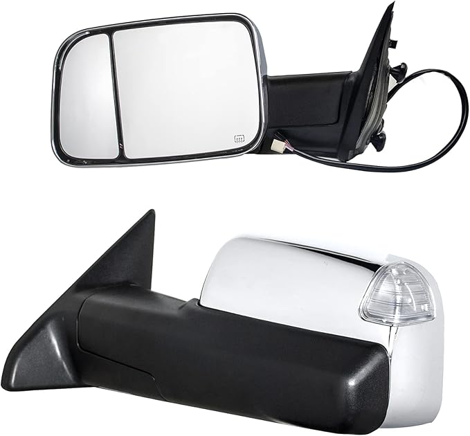 BOOLEE Towing Mirrors Power Heated Compatible with 2009-2018 Dodge Ram 1500 2500 3500 Turn Signal Lamp Puddle Light Temperature Sensor Pickup Truck Tow Mirrors Chrome