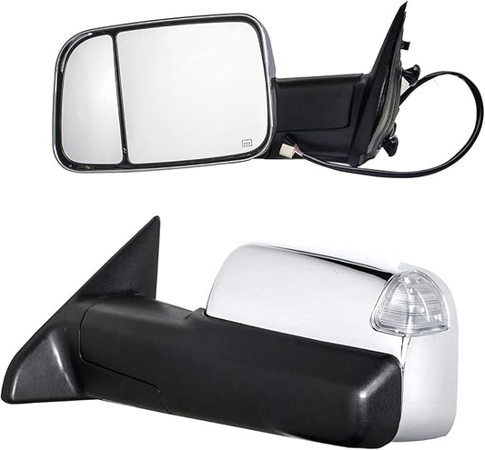 BOOLEE Towing Mirrors Power Heated Compatible with 2009-2018 Dodge Ram 1500 2500 3500 Turn Signal Lamp Puddle Light Temperature Sensor Pickup Truck Tow Mirrors Chrome
