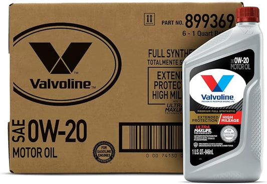 Valvoline Extended Protection High Mileage with Ultra MaxLife Technology 0W-20 Full Synthetic Motor Oil 1 QT, Case of 6