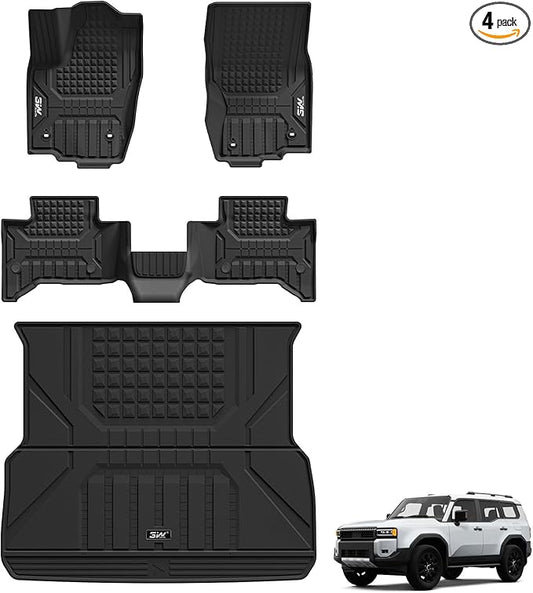 3W Floor Mats & Cargo Liner for 2024 2025 2026 Toyota Land Cruiser Prado & Lexus GX550 5 Seat (with CoolBox), TPE Custom Fit Floor Liner & Trunk Mats 1st &2nd Rows Car Mats & Cargo Mat