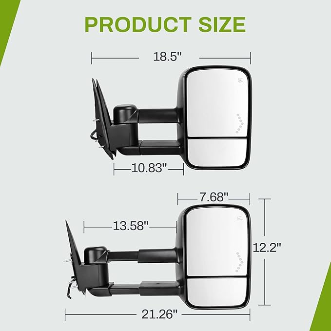 AUTOSAVER88 Towing Mirrors Compatible with 2003-2007 Chevy Silverado GMC Sierra 1500 2500 HD 3500, Side View Tow Mirrors Power Heated for Tahoe Suburban Avalanche Yukon with Arrow Turn Signal Light