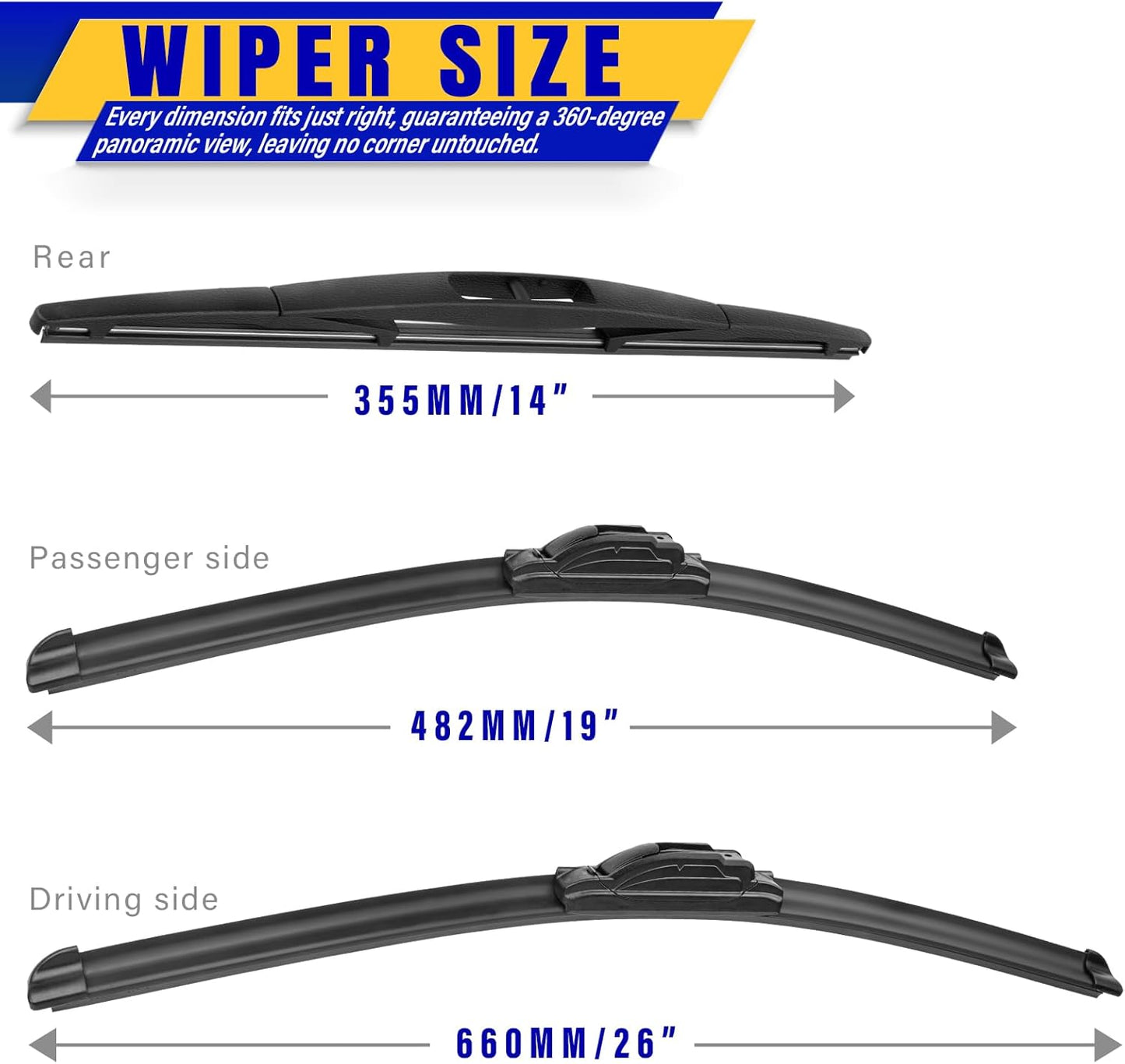 3 wipers Replacement for 2010-2014 Subaru Outback/2010-2014 Subaru Legacy, Windshield Wiper Blades Original Equipment Replacement - 26"/19"/14" (Set of 3) U/J HOOK