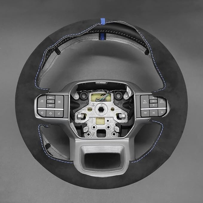 MEWANT DIY Hand Stitch Black Athsuede Steering Wheel Cover for Ford F150 Lightning F350 F450 Expedition 2022-2024