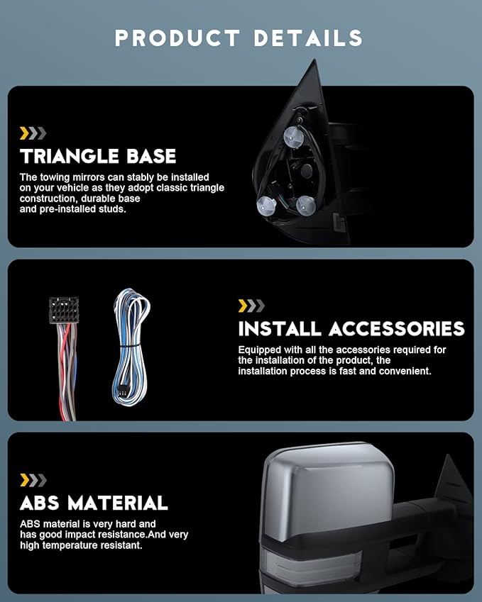 OCPTY Towing Mirrors Power Heated Left Driver Right Passenger Side Tow Mirrors Fit For 2008-2013 For Chevy Silverado For Gmc Sierra All Models With Led Turn Signal Running Light With Chrome