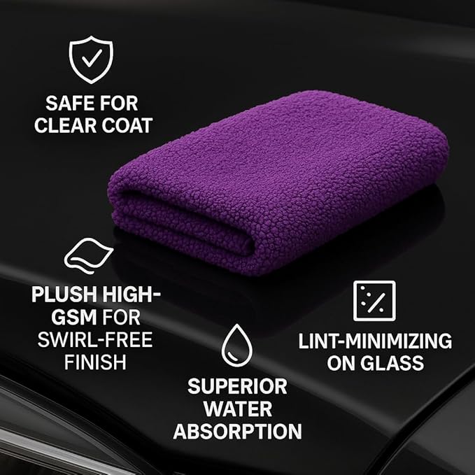 4 Pack Pak Details Edgeless Microfiber Towels for Cars | 16x16 Ultra-Soft, Scratch-Free & Lint-Free Car Detailing Microfiber Cloths for Buffing & Coating | Seamless Finish Auto Cleaning Cloths