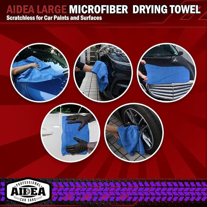 AIDEA Microfiber Towels for Cars-4PK, Large Professional Car Drying Towel, Scratch-Free & Absorbent Drying Towel for Cars, SUVs, RVs, Trucks, and Boats, 24inx 31in, Blue
