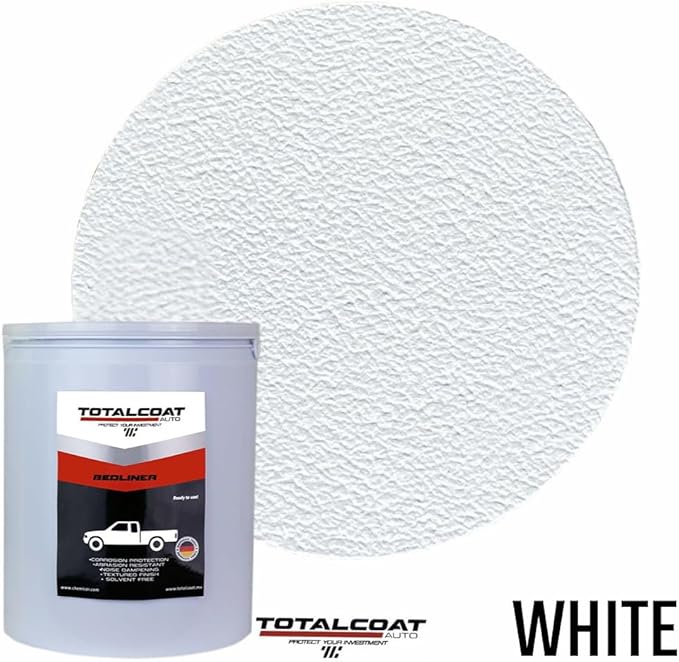 Roll On Truck Bed Liner Paint; Heavy Duty Coating Protection for Box Trucks, Pickups, Cargo Vans (1 Gallon Kit, White)