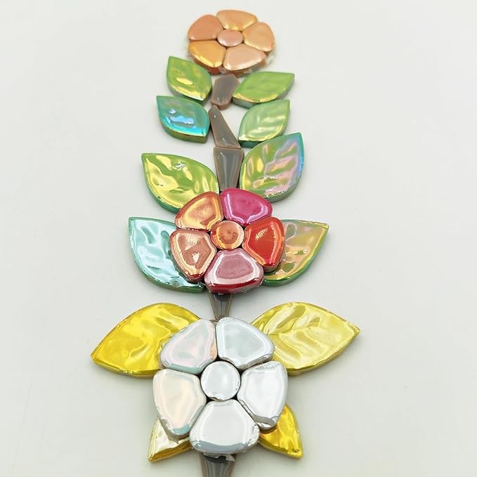 1.1LB Random Iridescent Leaves Ceramics Mosaic Tiles, Making Creative 3 Size Ceramic Mosaic Pieces for DIY Craft,Flowerpots, Vases, Cups, Garden Decor Mosaic Making Supplies (Yellow)