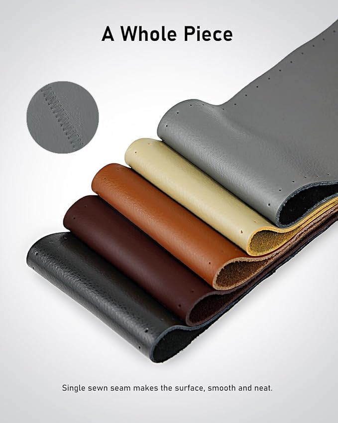 BELINOUS Leather Steering Wheel Cover Lace Up, Stitch On Wrap, Universal Fit 13-20 inch Car Truck SUV Pickup Boat, A Whole Piece of Cowhide, DIY Stitch w/Needle Thread (Size XXL6, Gray)