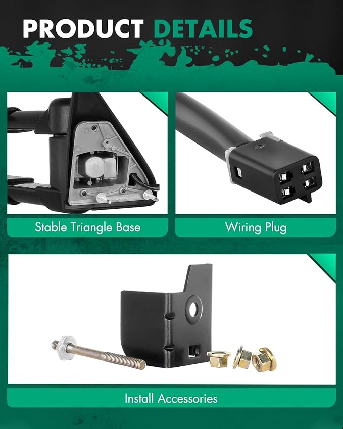 SCITOO Towing Mirrors Fit for 1988-1998 for Chevy for GMC C/K 1500 2500 3500 Power Adjusted Black Tow Mirror Manual Folding Manual Telescoping