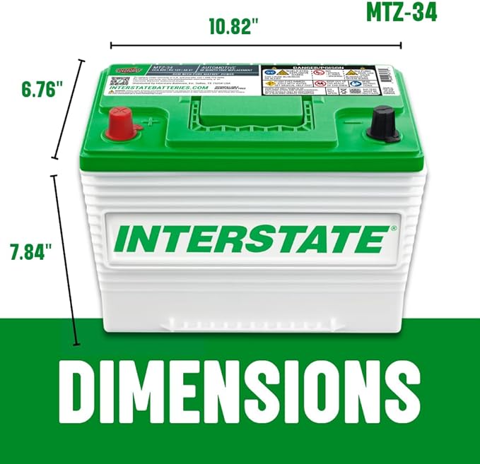 Interstate Batteries Automotive Battery 12V 63Ah (Group 34) 800CCA SLI Pure Lead AGM Automobile Replacement Battery for Cars, SUVs, Sedans, Trucks, Vans (MTZ-34)