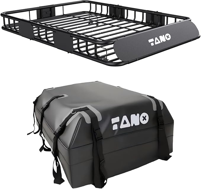 TANX 51" x 36" x 5" Roof Rack Cargo Carrier Basket with Waterproof Bag, Rooftop Cargo Carrier with Cargo Net & Ratchet Straps, Heavy Duty Roof Basket for SUV Truck, Hitch Cargo Carrier