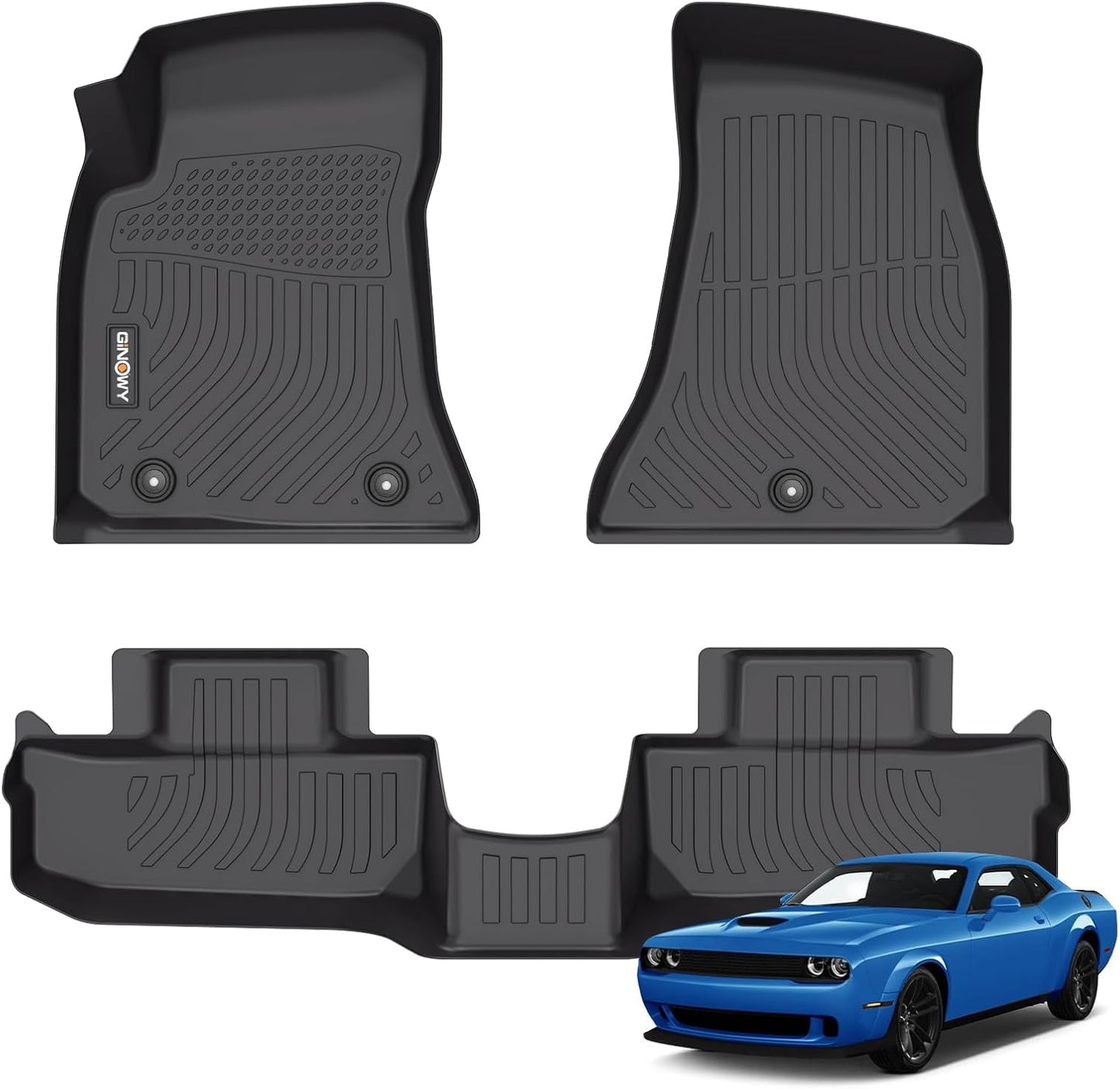 GINOWY-Floor Mats for Dodge Challenger RWD 2015-2023, TPE All Weather Challenger Car Floor Mats, Custom Fit Non-Slip Waterproof Challenger Automotive Floor Liners Accessories Black