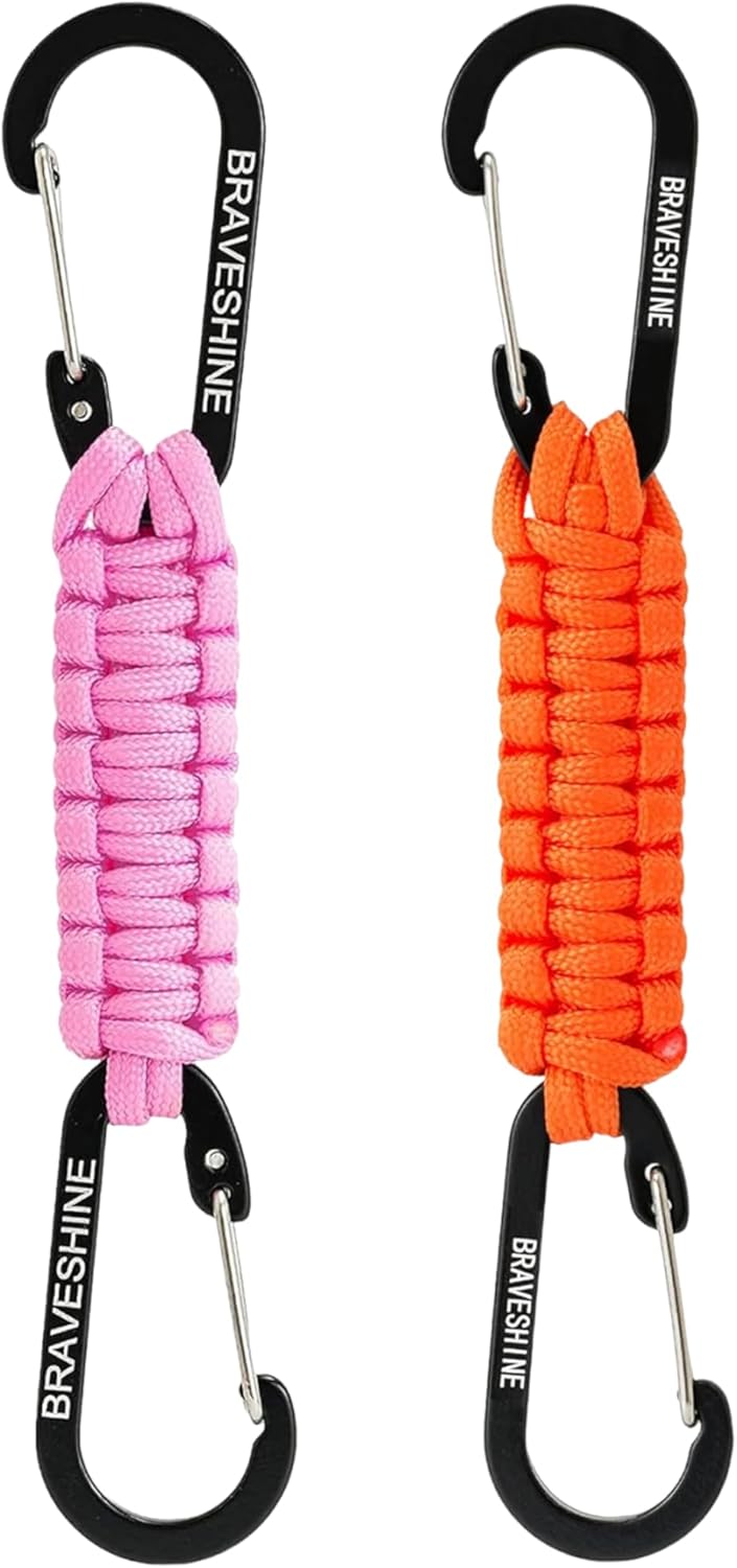 BRAVESHINE Paracord Keychain Carabiner Clip, D Ring Lanyard Hanger Stroller Hook for Water Bottle, Key, Backpacks, Men, Women